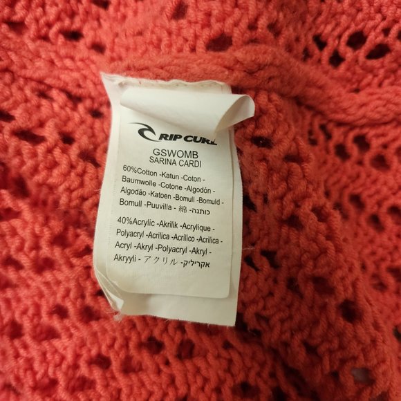 Rip Curl Coral Orange Knit Crochet Button Up Beach Cover Up Medium - Picture 5 of 7